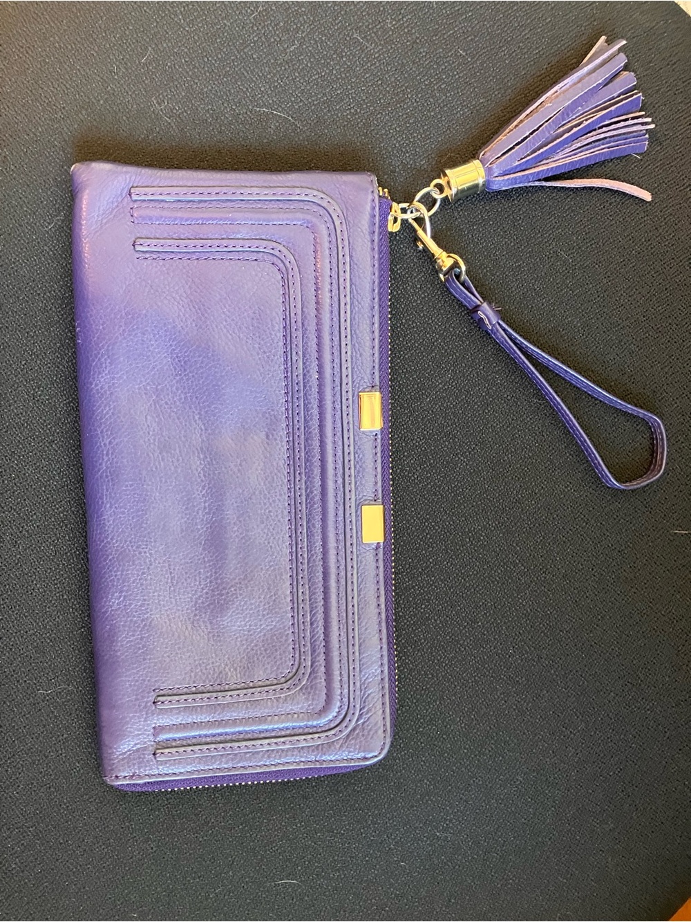 Danier Purple Leather Wristlet Clutch with Tassel